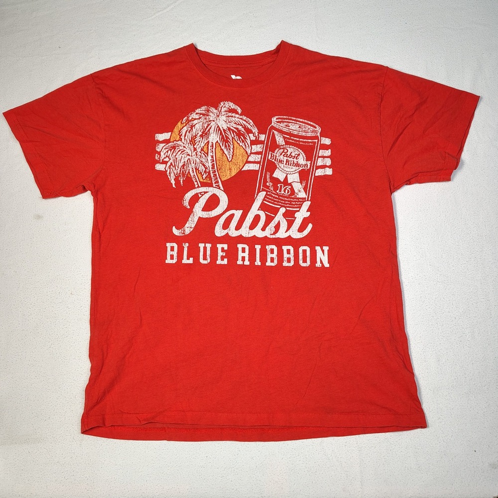 Pabst Blue Ribbon Mens T-Shirt Size S/M Red Cotton Oversized Baggy PBR Graphic